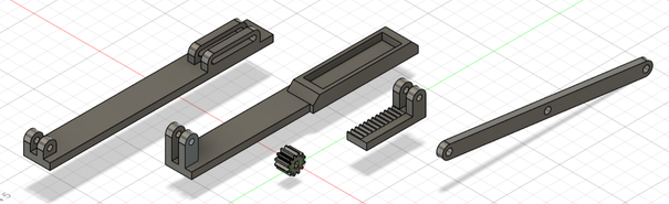 Scissor arms, rack, and pinion gear modeled as separate parts